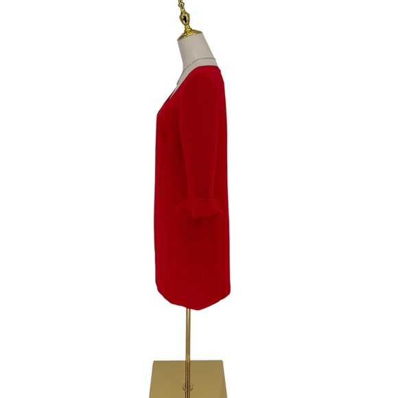 ANN TAYLOR Red Crepe Flouncy Lined 3/4 Ruffle Bell Fluted Sleeve Dress Sz 6 NWT - Picture 8 of 13